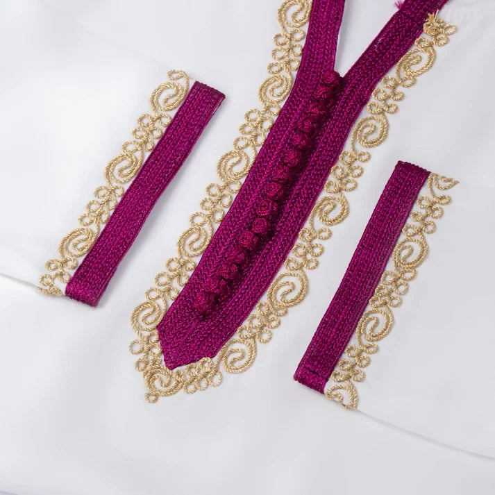 White Pink Moroccan Djellaba for girl kids