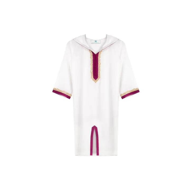White Pink Moroccan Djellaba for girl kids